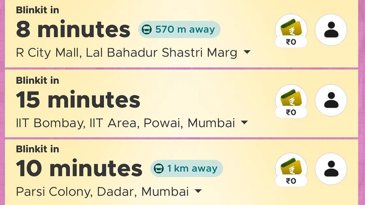 <div class="paragraphs"><p>Blinkit delivery times in common Mumbai locations at 9:30 am on Wednesday. (Image: NDTV Profit)</p></div>