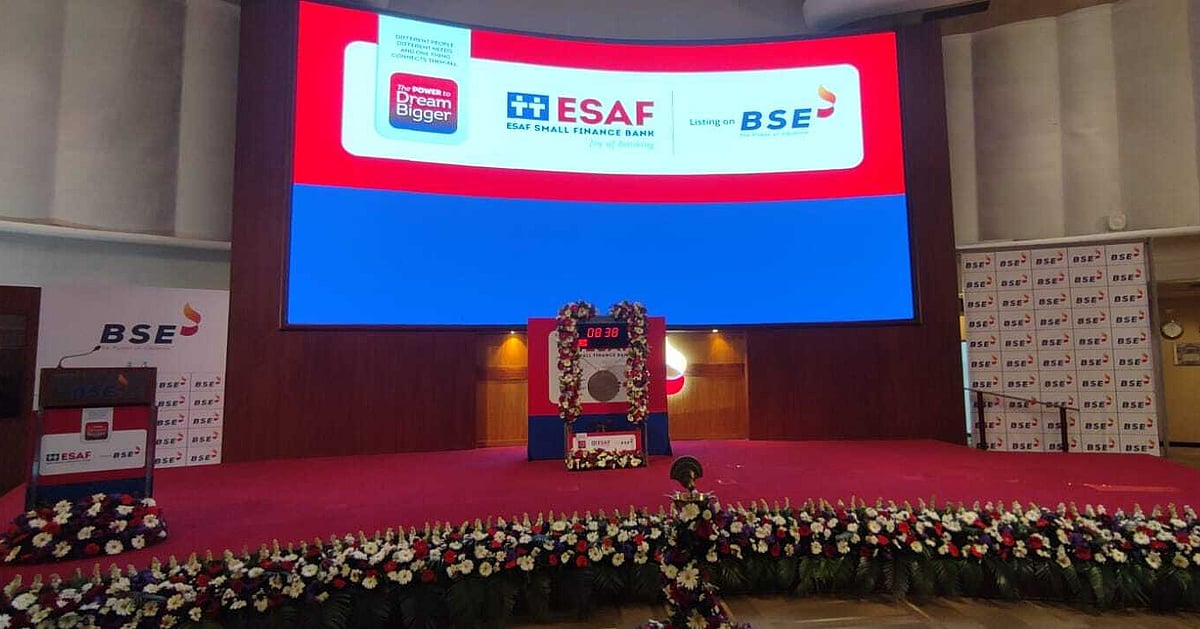 ESAF Small Finance Bank Shares Debut At Nearly 20% Premium Over IPO Price
