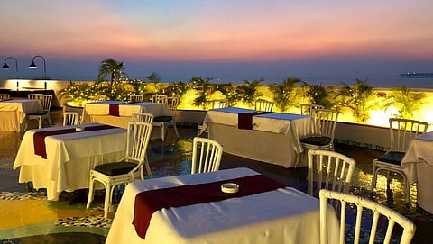  Happy colours: the lit-up terrace at The Marine Plaza 