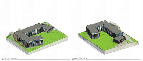 3-D Visual: 100 Units of total 200 between 2 buildings proposed 