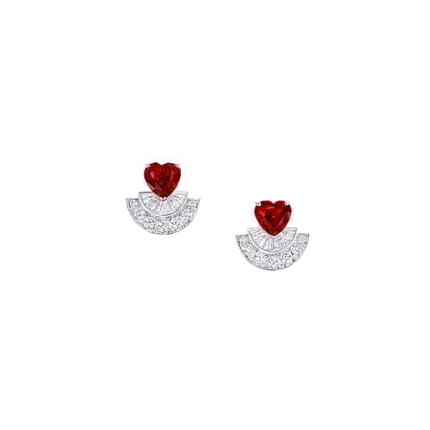 Graff High Jewellery Heart Shape Mozambique Unheated Ruby and White Diamond Earrings 