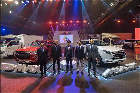 PHOTOGRAPHS COURTESY OF IPC
(FROM left) Isuzu Philippines Corporation executives: VP for sales, Yasuhiko Oyama; executive VP,  Shojiro Sakoda; president — Noboru Murakami; VP for aftersales, Wataru Miyamoto and sales assistant division head, Robert Carlos present their display at the recent 8th  Philippine International Motor Show. 

