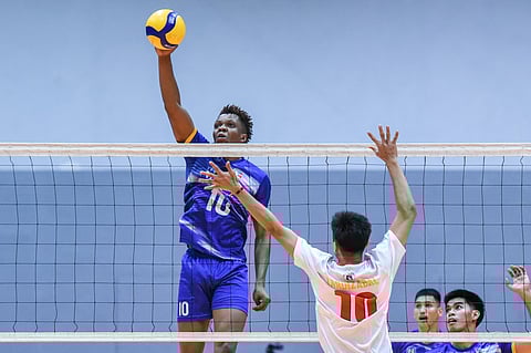 Obed Mukaba of National University-Sta. Elena displays sheer power against Sta. Rosa Lions in the Spikers’ Turf. | PHOTOGRAPH COURTESY OF Spikers’ Turf
