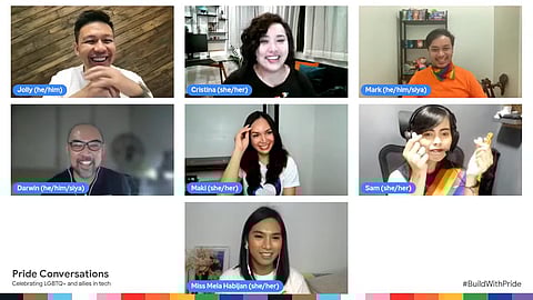 Google’s Jolly Estaris, First Circle’s Cristina del Rosario, PageUp’s Mark Lacsamana, Ticket2Me’s Darwin Mariano, MyTransgenderDate.com’s Maki Gingoyon, XSplit’s Samantha Rose Cruz, and Miss Trans Global 2020 Mela Habijan gather and share inspiring stories for the third installment of Google’s Pride Conversations. | Photographs courtesy of Google