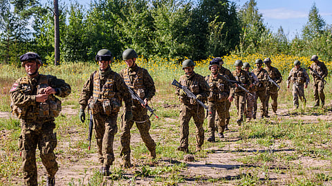 National Guards, during trainings at Mezaine military training ground in Latvia. September 10, 2022 in Mezaine, Latvia. Gints Ivuskans / AFP