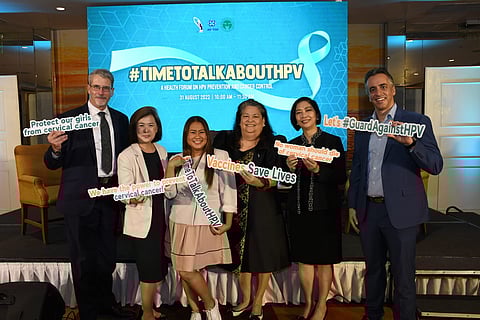 Officials from the Cervical Cancer Prevention Network of the Philippines, Asia & Oceania Federation of Obstetrics & Gynecology, Philippine Obstetrical and Gynecological Society and MSD in the Philippines discuss the importance of treating cervical cancer. | Photograph courtesy of MSD