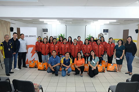The 15 recipients of Meralco’s Women Technician Scholarship Program were personally congratulated by (from left) Don Bosco-Canlubang assistant director for Technical Affairs Erwin Jose Go; Meralco head of Talent Resourcing Ralph Lawrence Placido; Don Bosco SDB TVET director Fr. Paul Michael Suarez; Don Bosco instructor Franklin Mitra; Don Bosco institutional external relations coordinator Geraldine Falcon; One Meralco Foundation corporate social responsibility specialist Grace Noche; Don Bosco life coach Charlene Ann Regulacion, Meralco Learning and Development partner Michelle May Earnshaw, and Meralco head of HR Business Partner for Customer Retail Service Paola Marguerite Verayo. | Photograph courtesy of Meralco