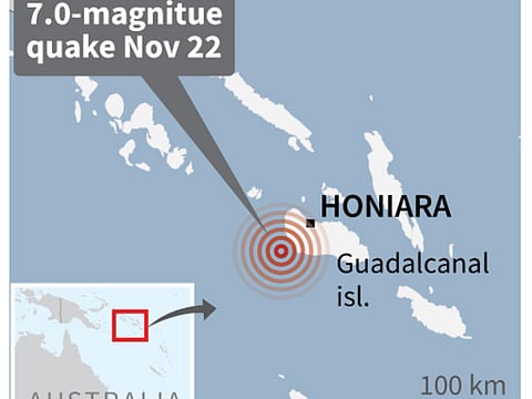 LAURENCE CHU, JANIS LATVELS/AGENCE FRANCE-PRESSE
MAP shows the epicenter of a 7.0-magnitude earthquake that struck Solomon Islands on Tuesday.
