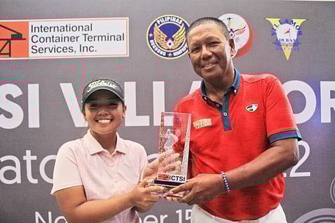 Tony Lascuña and Harmie Constantino are champions of the ICTSI Villamor Match Play Championship at the Villamor Golf Club in Pasay City Friday. | Photograph by Bob Dungo Jr. for the daily tribune @tribunephl_bob