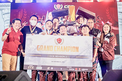 Photograph courtesy of CCE
MEMBERS of the Lyceum Pirates celebrate after winning the Collegiate Center of Esports Season 2 title.  
