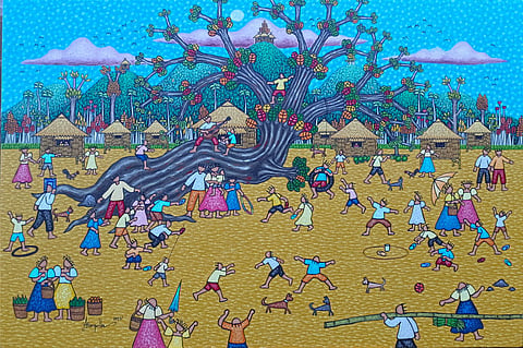 ‘Tumbang Preso’ by Amador Barquilla (2022, oil on canvas, 24 by 36 inches).