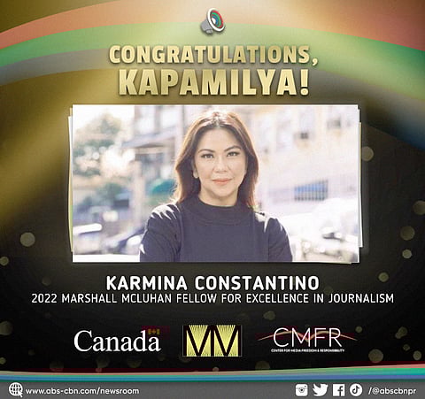 PHOTOGRAPH COURTESY abs-cbn
KARMINA Contantino is recognized for her outstanding work as a journalist by the Embassy of Canada PH.
