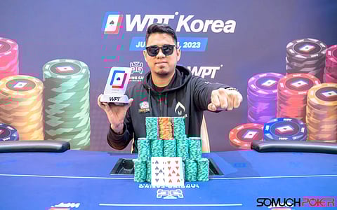 Poker guru Dave Erquiaga, founder of the Action PH Academy, won the World Poker Tour opening event last week in Jeju Island, South Korea to pocket the KRW 54.3 million (roughly P2.3 million) and a trophy. Erquiaga, known locally as Dave Spade bested some 758 players from China, Japan, South Korea, Unitd States, Russia and Australia. | Photograph courtesy of WPT KOREA