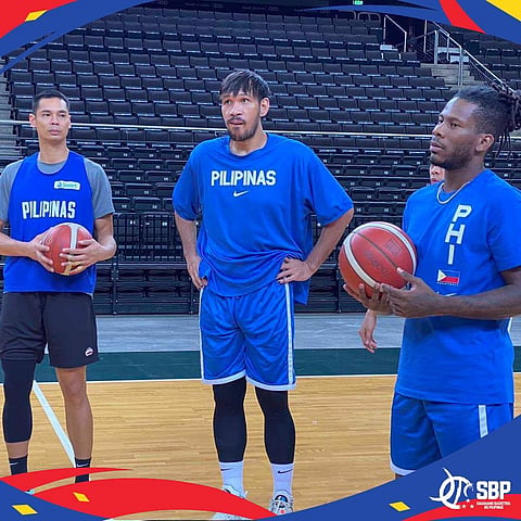 Not even the cmbined efforts of Japeth Aguilar, June Mar Fajardo and CJ Perez are enough to carry Gilas against the bigger, stronger Senegal. (Photo from SBP) 