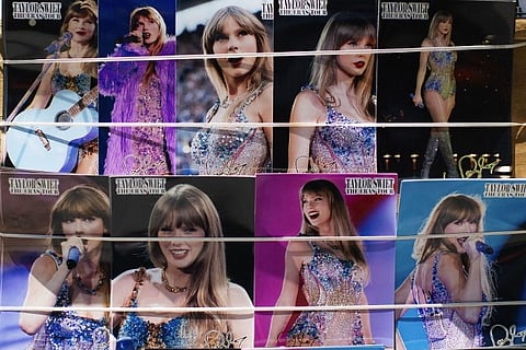 FILE PHOTO: Souvenirs with the image of US superstar Taylor Swift are seen before her presentation at the Foro Sol in Mexico City on 24 August 2023. (Photo by Rodrigo Oropeza / AFP)