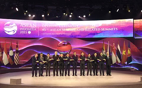Leaders of the ASEAN nations linking hands has become traditional for all ASEAN events.    Photo from ASEAN/Facebook. 