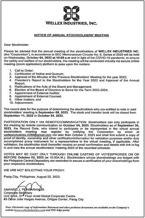 WELLEX INDUSTRIES, INC.