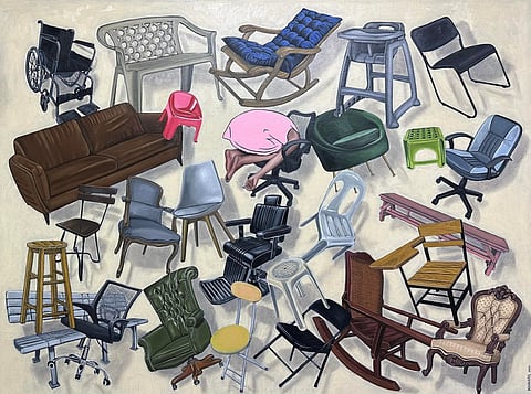 Kenneth Mamaril’s ‘Seat-wasyon’ (oil on canvas, 40 by 30 inches). | PHOTOGRAPHS COURTESY OF ALTRO MONDO