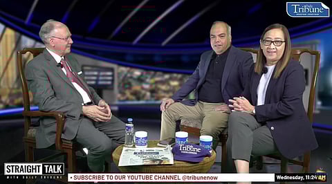 JOSEPH Allain Lenferna de la Motte (left), spokesperson of the Global Gold Monetary Fund, says gold has an intrinsic value that does not change. De la Motte guested Wednesday in DAILY TRIBUNE’s Straight Talk show hosted by Editor-in-Chief Gigie Arcilla and Executive Editor Chito Lozada.