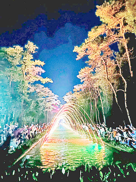 THE water in Baguio City’s Pool of Pines forms a series of arcs as multi-colored lights create a dazzling spectacle during the opening of the Water Fountain Music and Lights Show at Upper Wright Park. | PHOTOGRAPH COURTESY OF PAGCOR