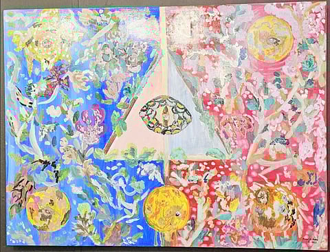      
Visually, Dueñas’ style is inspired by the likes of Gaugin, Monet, and Matisse; emotionally, her work is described as cathartic and uplifting with a joyful naïveté. | Photograph courtesy of Rachel Ngan Dueñas