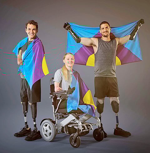 Para-athletes (from left) Theo Curin, Ellie Challis and Davide Morana.