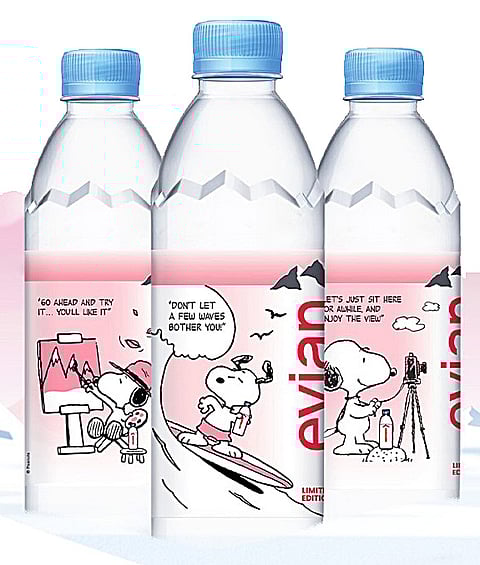 Snoopy bottle.(Photograph Courtesy OF Evian)