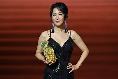 Chinese actress Hu Ling arrives at the 60th Golden Horse Film Awards in Taipei on 25 November 2023. (Photo by Sam Yeh / AFP)