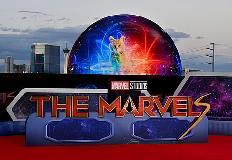LAS VEGAS, NEVADA - NOVEMBER 07: Sphere display is seen during THE MARVELS Reception and Special Screening at The Westin Las Vegas and AMC Town Square 18 in Las Vegas, Nevada on November 07, 2023.   David Becker/Getty Images for Disney/AFP (Photo by David Becker / GETTY IMAGES NORTH AMERICA / Getty Images via AFP)