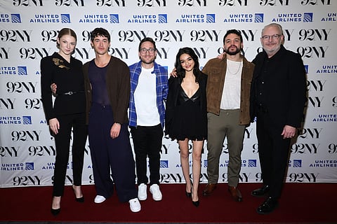 NEW YORK, NEW YORK - NOVEMBER 16: Hunter Schafer, Tom Blyth, moderator Josh Horowitz, Rachel Zegler, Josh André and Francis Lawrence attend the Cast & Director Of "The Hunger Games: The Ballad Of Songbirds & Snakes" In Conversation at 92NY on 16 November 2023 in New York City.    (Photo by Theo Wargo / GETTY IMAGES NORTH AMERICA / Getty Images via AFP)