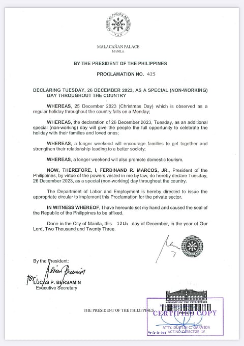 Palace: 26 December a special non-working day