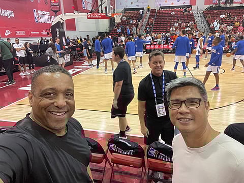 PHOTOGRAPH courtesy of SEAN CHAMBERS
SEAN Chambers (left) sees Jojo Lastimosa (right) in one of his TNT Tropang Giga players, Calvin Oftana. Also shown is their former coach at Alaska, Tim Cone.