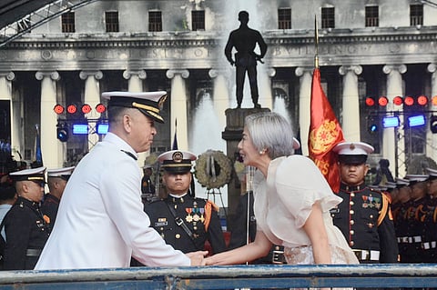 Honoring a hero City of Manila Mayor Honey Lacuna (right) and Armed Forces of the Philippines chief, General Romeo Brawner Jr., commemorate Andres Bonifacio’s birthday with a solemn wreath-laying ceremony at Liwasang Bonifacio Lawton Park Thursday.(PHOTOGRAPH COURTESY OF MANILA LGU)
