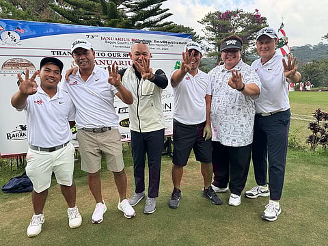 Photograph by Adrian Flores for the daily tribune
TIME Cargo Logistics-2 successfully defends its Am-A crown after winning in the 73rd Januarius Fil Am Invitational. Members are Joshua Insao, Renie Floro, Theody Pascual, Ruel Cabral, Joseph Tambunting and Rusty Bayani Saturday.