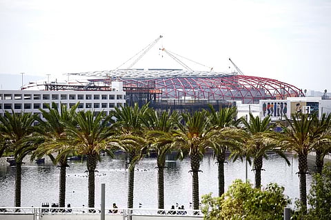 The future indoor arena for the Los Angeles Clippers The Intuit Dome under construction on September 10, 2023 in Inglewood, California.   Photo by RONALD MARTINEZ / GETTY IMAGES NORTH AMERICA / Getty Images via AFP