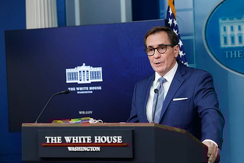 WASHINGTON, DC - JANUARY 04: National Security Council Coordinator for Strategic Communications John Kirby speaks during a news briefing at the White House on January 04, 2024 in Washington, DC. During the briefing Kirby spoke about the U.S. government's belief that Russia was supplied with North Korean ballistic missiles that were used to strike Ukraine.   Anna Moneymaker/Getty Images/AFP (Photo by Anna Moneymaker / GETTY IMAGES NORTH AMERICA / Getty Images via AFP)