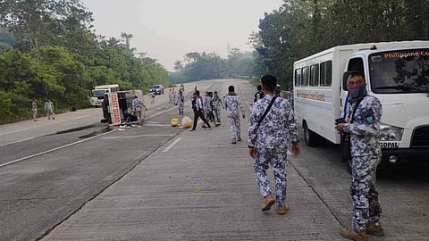 A PCG vehicle overturned on the national highway in Barangay Labog, Sofronio Española, Southern Palawan on 4 January. (Photo from PCG)