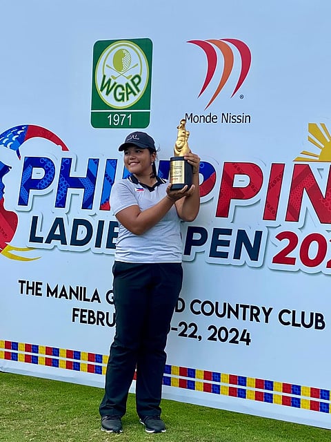PHOTOGRAPH COURTESY OF WGAP/FB
GRACE Quintanilla closes with a four-over-par 76 to claim the Open Division of the 59th Philippine Ladies Open at the Manila Golf Club.