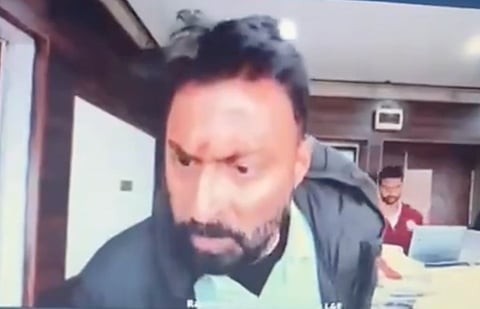 Screengrab from a viral video purportedly showing IAS officer Kumar Rajeev Ranjan allegedly verbally abusing junior officer Beenish Wani during an official online meeting in Jammu and Kashmir. 