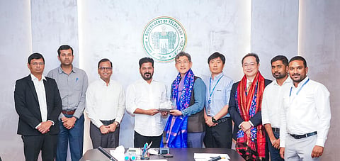 Chief Minister A Revanth Reddy and officials with HMIE MD Changyeon Cho