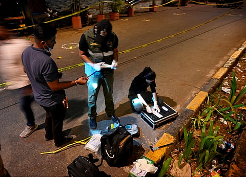 Forensic team inspects the scene of the firing at actor Tiger Shroff’s car in Mumbai’s Juhu area.
