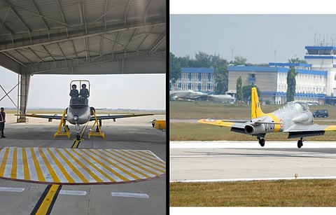 IAF Chief Air Chief Marshal AP Singh takes his final sortie in uniform aboard a Kiran aircraft with his former instructor at the Air Force Academy in Dundigal. 