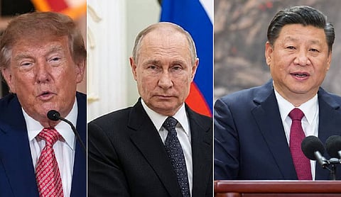 President Donald Trump (left), Russian President Vladimir Putin (middle) and Chinese President Xi Jinping