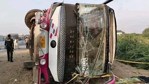 At least 11 people were killed and over 30 injured after a speeding bus hit a divider and overturned in Pakistan's Punjab province. 
