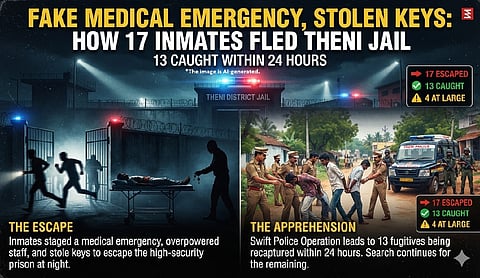 Fake medical emergency, stolen keys: How 17 inmates fled Theni jail; 13 caught within 24 hours