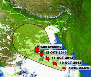 Phailin thrusts in; Odisha shifts people to safe places