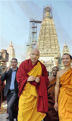 Bodh Gaya temple dome inlaid with gold