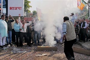 landslide win for BJP in MP, Raj; ahead in Delhi