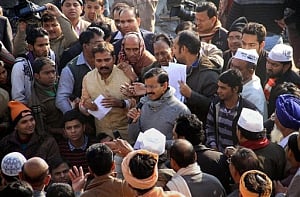 DMRC contract workers protest outside Delhi CM's house