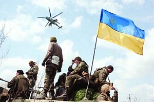 Armoured vehicles with Russian flags appear in east Ukraine